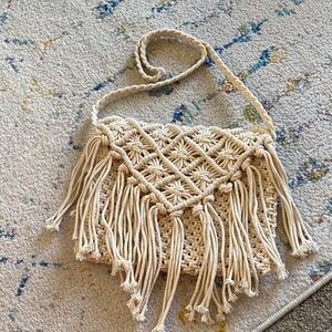 New Handcrafted Cream Macrame Fringe Bag